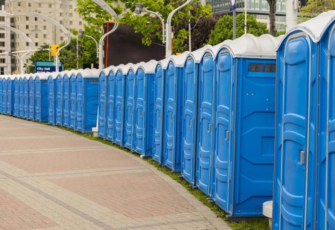 festive, colorfully decorated portable restrooms for a seasonal event in Franklin TN